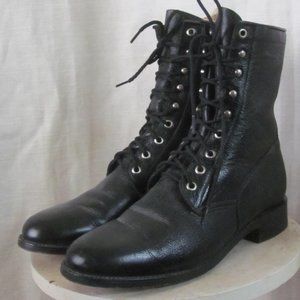 ZECUDA Vintage Style Black Leather Lace Up Boots Men's 9 Women's 10